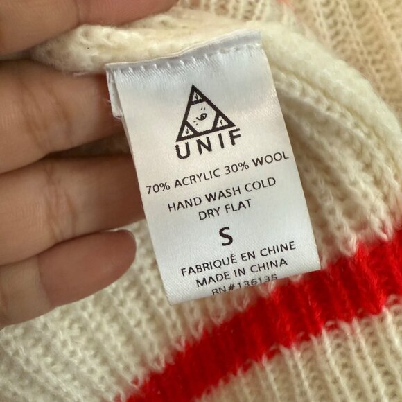 UNIF Cream Red Black Striped Trim Turtleneck Crop Knit Sweater Womens Small - Picture 5 of 5